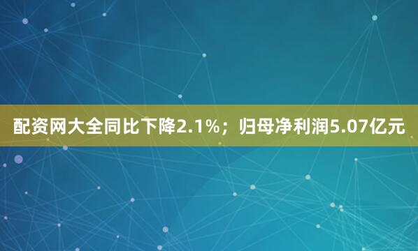 配资网大全同比下降2.1%；归母净利润5.07亿元